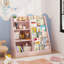 Bibliothèque pour enfants 4 niveaux en bois rose avec bac de rangement pour jouets