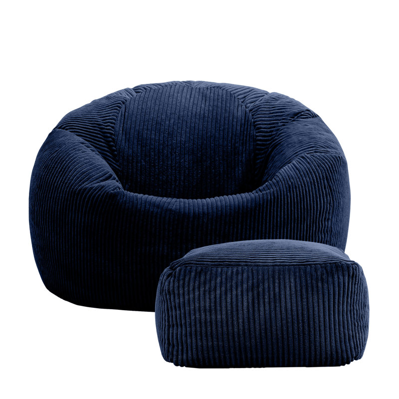 Bean Bag Bazaar Kingston Cordurouy Bean Bag and Square Footstool, Navy