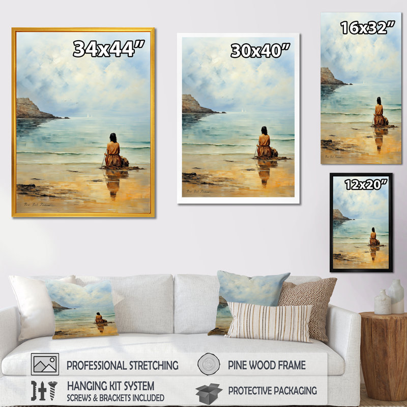 Meditation Serenity By The Sea 1 - Art mural méditation, Cadre simple blanc, H 32 po x l 24 po x P 1 po