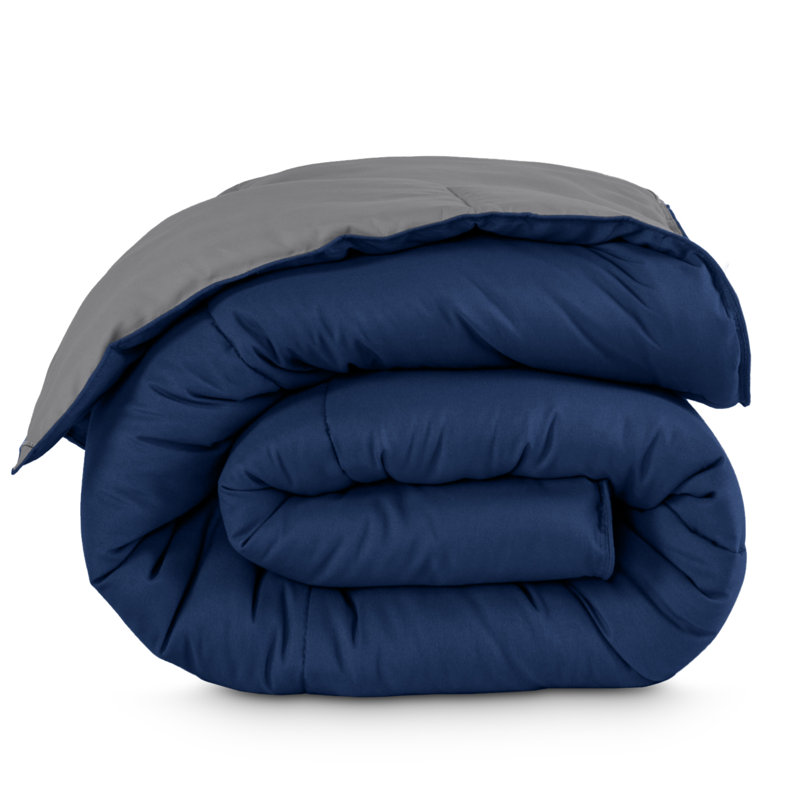 Édredon réversible en microfibre ultra douce de qualité supérieure, Blue foncé/gris, Édredon grand