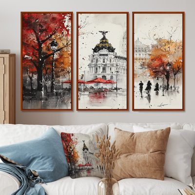 Vibrant Madrid Streets In Autumn II - Madrid Wall Art Living Room Set