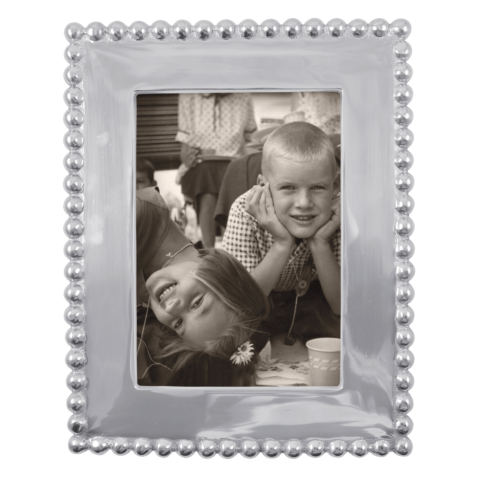 String Of Pearls Silver Metal Beaded Picture Frame, 5" x 7"