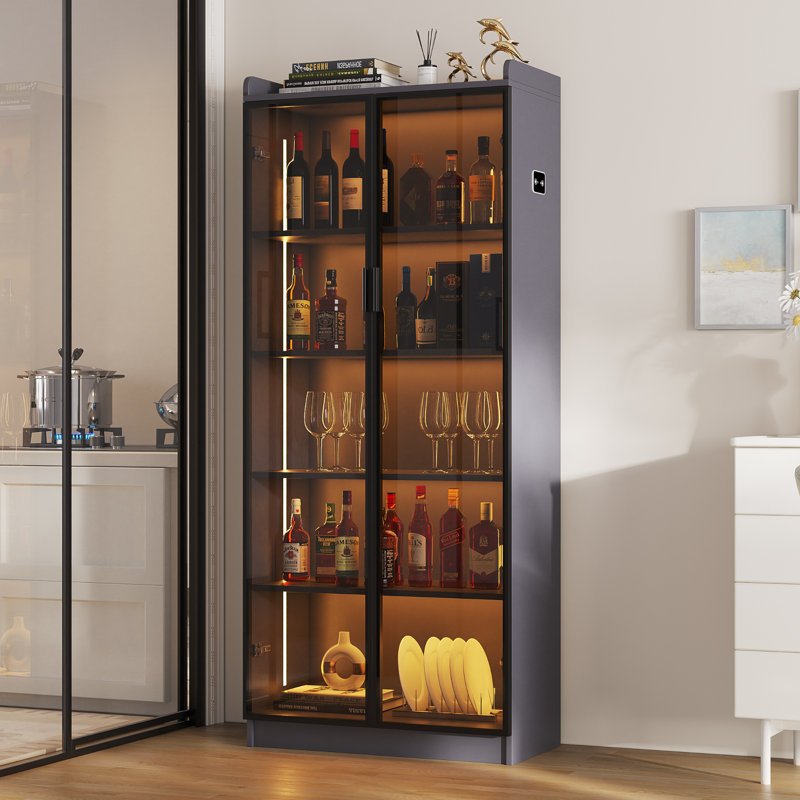 Gaylyn Dining Cabinet Smoked Black Acrylic Door With LED Light, Gray
