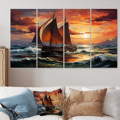 Bateau pirate espagnol Legacy I - Bateau à voile, art mural 4 pièces pour le salon