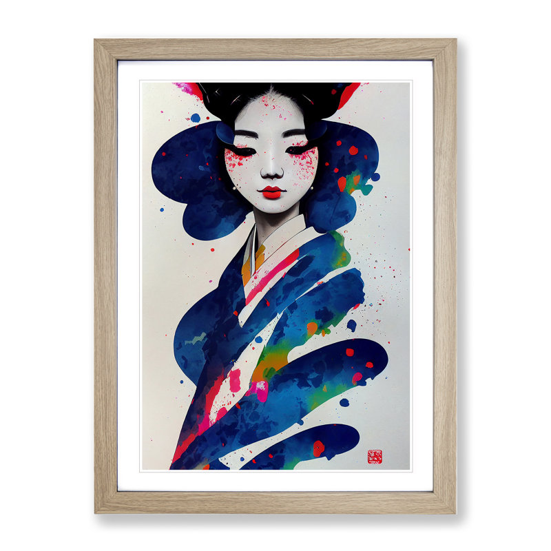 Painted Geisha No.2 - Single Picture Frame Painting, 64cm H x 46cm W x 2cm D, Oak Framed