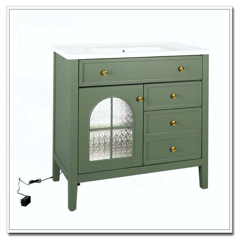 Armoire de salle de bain 35,6 po, Vert + armoire seulement + 1 porte