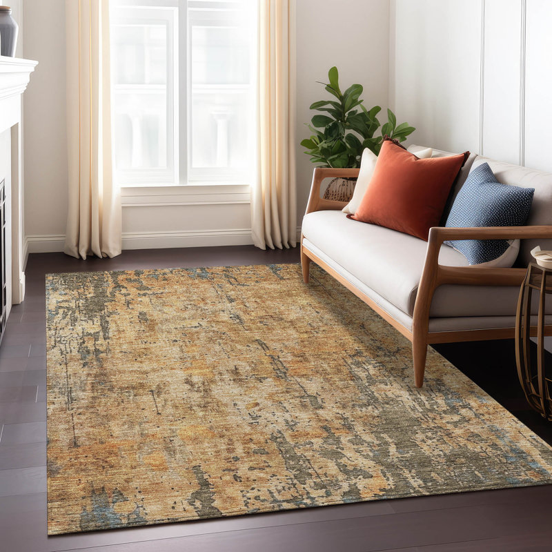 Copper and Gray Flat Woven Synthetic Rectangular Rug