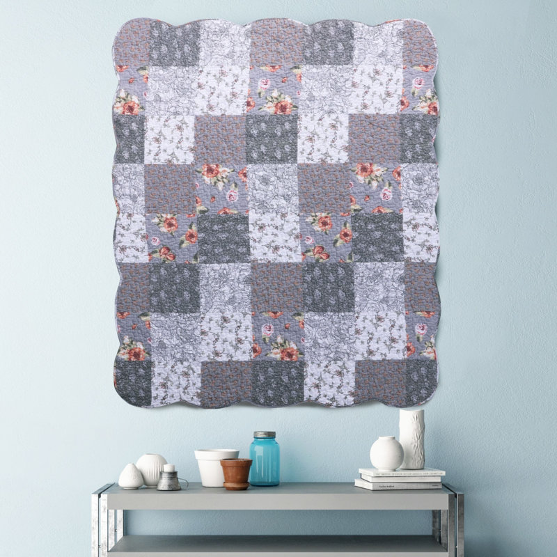 Giulia Gray Floral Patchwork Quilted Throw Blanket, 50x60