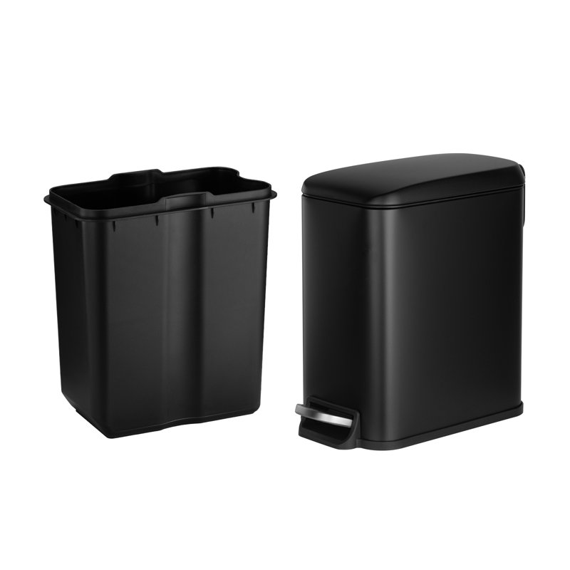 6l Slim Step Trash Can With Soft Close Lid, 11.4×5.71×10.7 Inch Stainless Steel Bathroom Trashcan With Detachable Inner Bin For Kitchen Bedroom Dorm Office