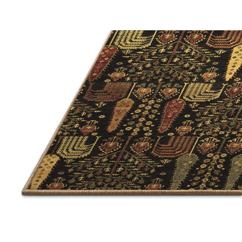 Tapis oriental brun / noir 7 pi x 9 pi fabriqué à la machine Oriental