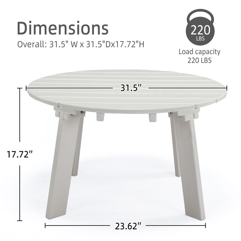 HDPE Round Coffee Table With Slatted Top, White