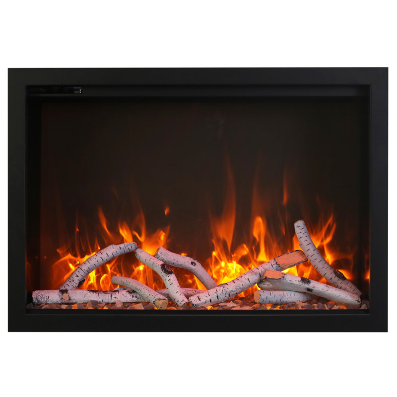 47.25'' Black Electric Fireplace with Glass Inlay
