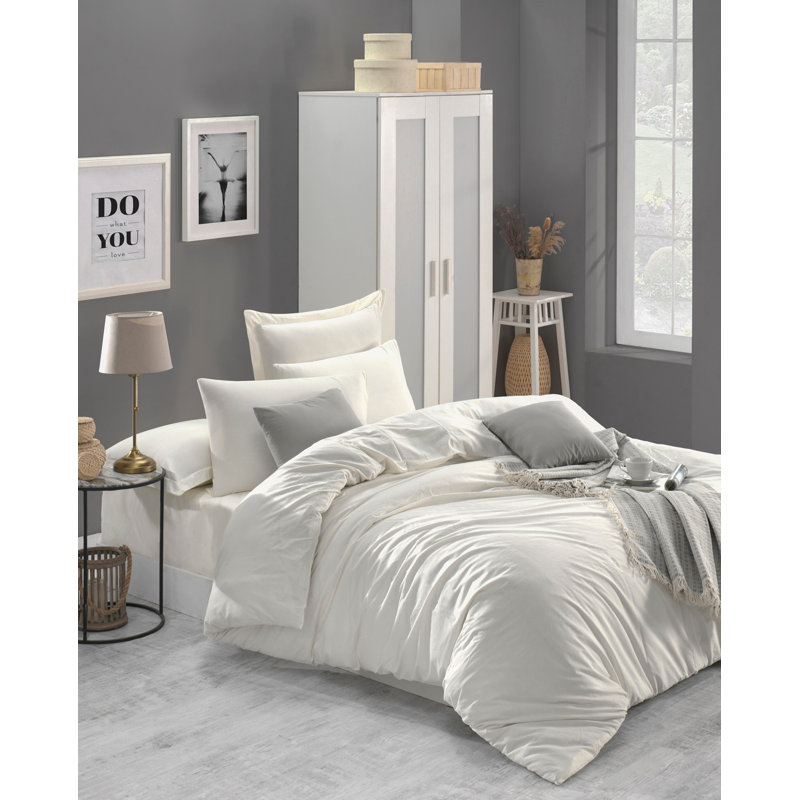 Ensemble de housse de couette 100% coton, Housse de couette double TG + 2 taies d'oreiller s, Crème