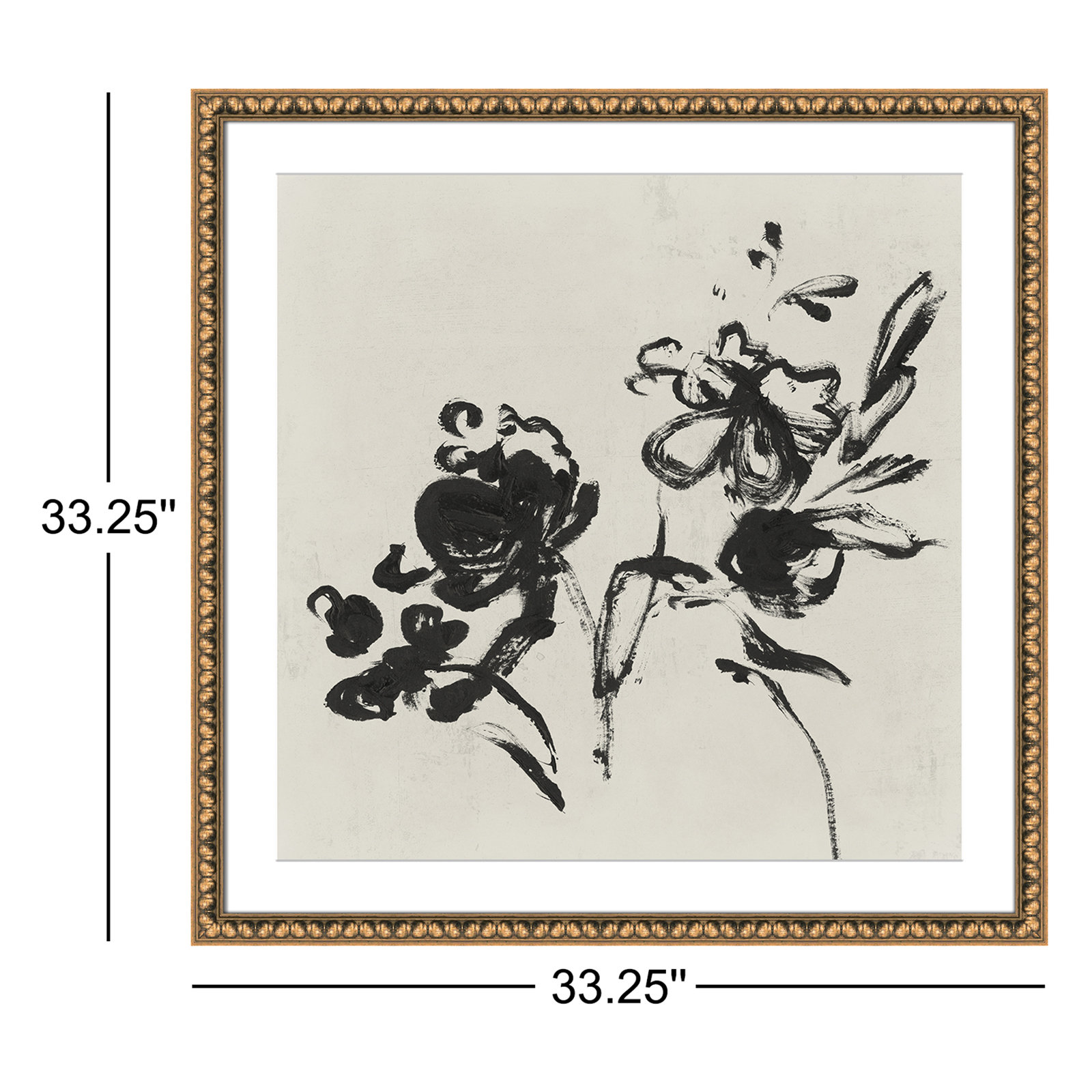 Black Florals I by Isabelle Z - Picture Frame Painting, 33.25" H x 33.25" W , Gold Bead