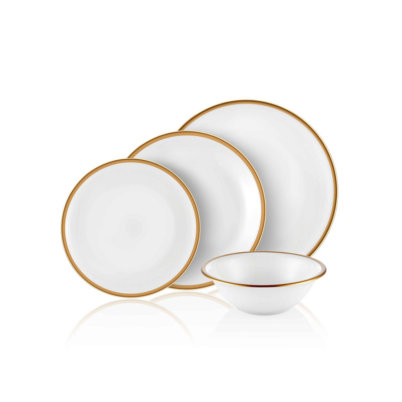 Service de table 24 pièces Rae, service pour 6, Or/blanc