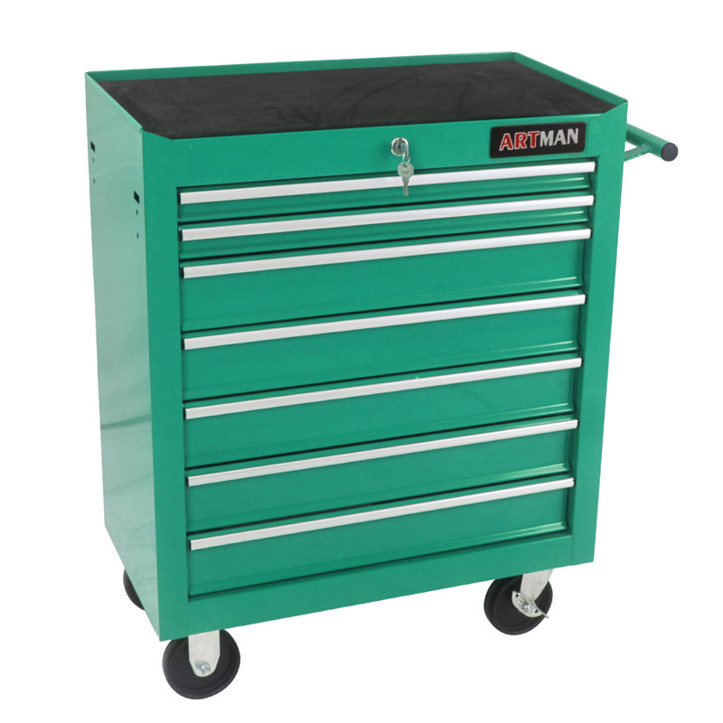 7 DRAWERS MULTIFUNCTIONAL TOOL CART WITH WHEELS, Green
