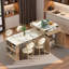 Îlot de cuisine cannelé avec table de salle à manger extensible, prise de courant, rangement double, 2 tiroirs et 2 tablettes ouvertes latérales-1541649871