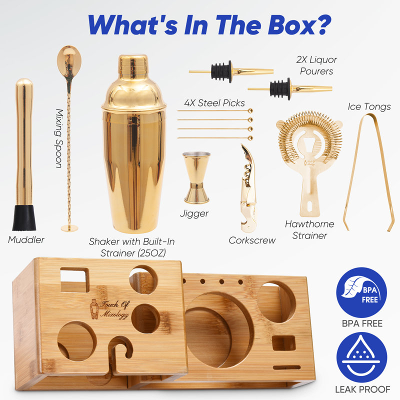 Rylon Bartender Kit - Bar Tool Set - Mixology Bar Set Cocktail Shaker Set, Gold