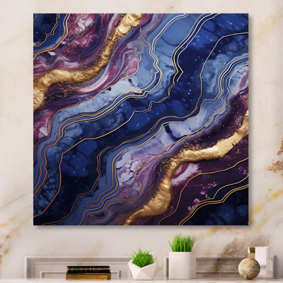 Essence de marbre abstraite bleue et dorée IV - décoration murale en marbre