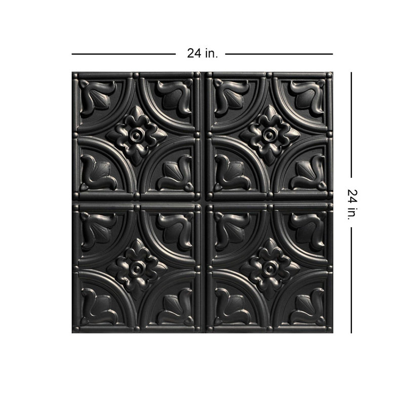 Tiny Tulips 2 pi. X 2 pi Carreau de plafond en PVC à coller, Noir