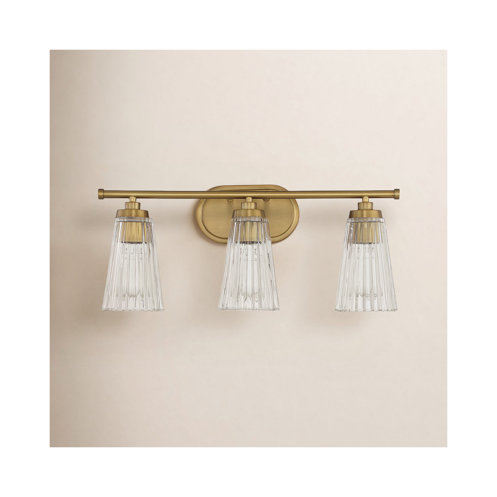 Jeanie Ribbed Dimmable Bath Sconce, 10" H x 22" W x 22" D, 3 Lights, Brass