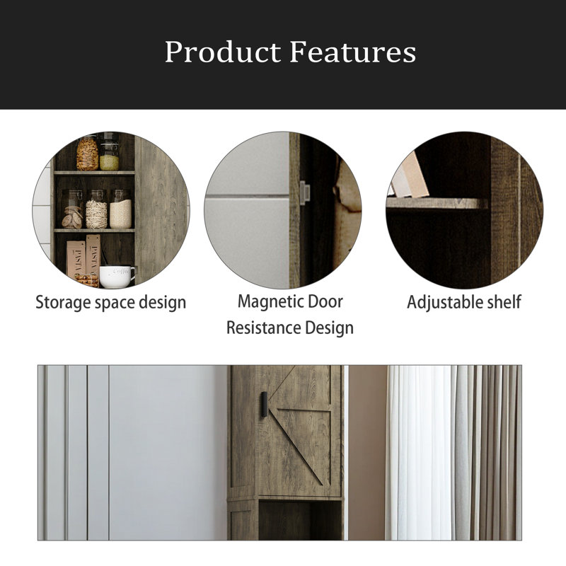 69" H Tall Bathroom Storage Cabinet With 2 Barn Doors And 1 Drawer, Narrow Storage Unit, Adjustable Shelves,Floor Cabinet For Bathroom, Living Room, Entryway,Kitchen