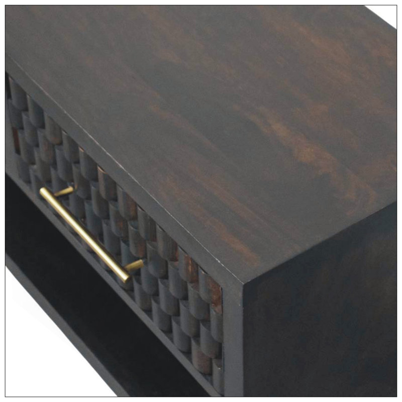 Solid Wood Arno Shoe Storage Unit,Black,2-Drawers,1-Shelf, Brown