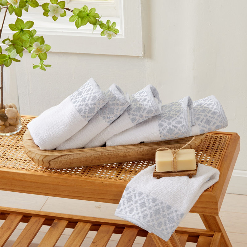 Shalyssa Turkish Cotton Midweight Hand Towel, White/Light Gray