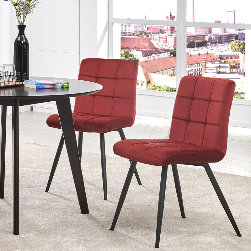 Leann Tufted Velvet Upholstered Back Side Chair, Red Velvet