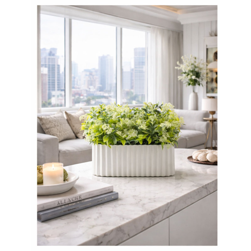 Faux Cream Floral and Greenery Arrangement