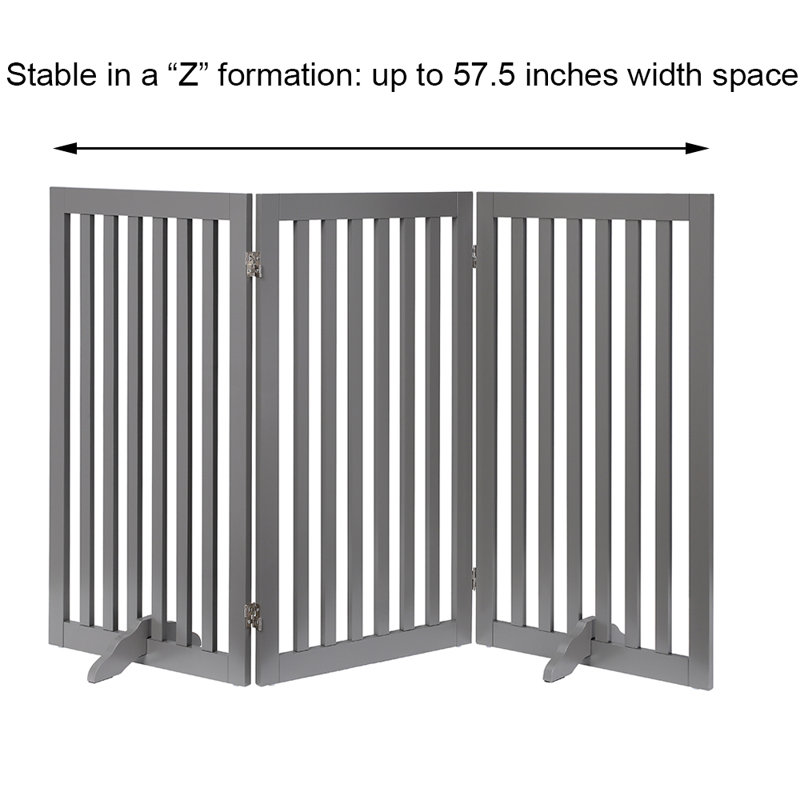 Wood Free Standing Pet Gate, Grey, 36" H 60" W