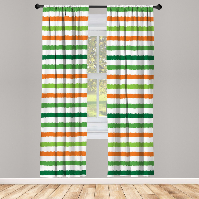 Microfiber Floral Semi-Sheer Rod Pocket Curtain Panels, 28" W x 84" L, Emerald/Orange