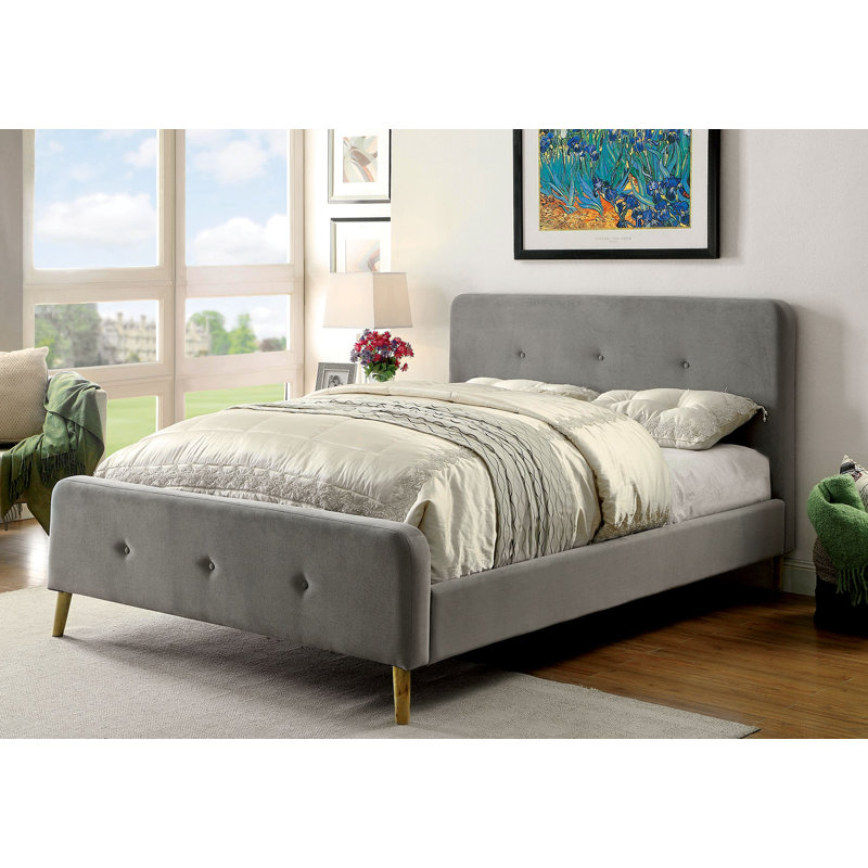 Lit plateforme tapissier Bennett, Double, Gris