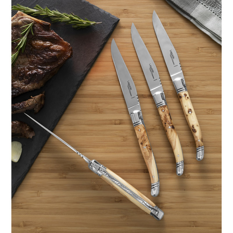 Ensemble de 4 couteaux à steak Laguiole avec poignées en bois de genévrier Goyon-Chazeau