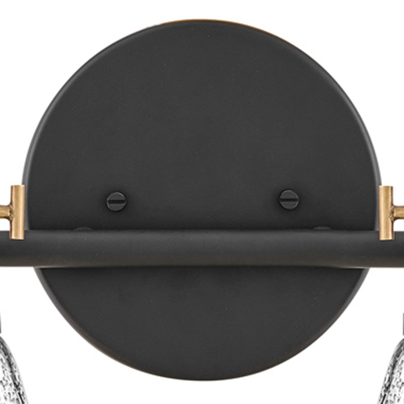 Easton Two-Light Bath Vanity Fixture w/ Clear Seedy Glass Shades, Lacquered Brass/Black