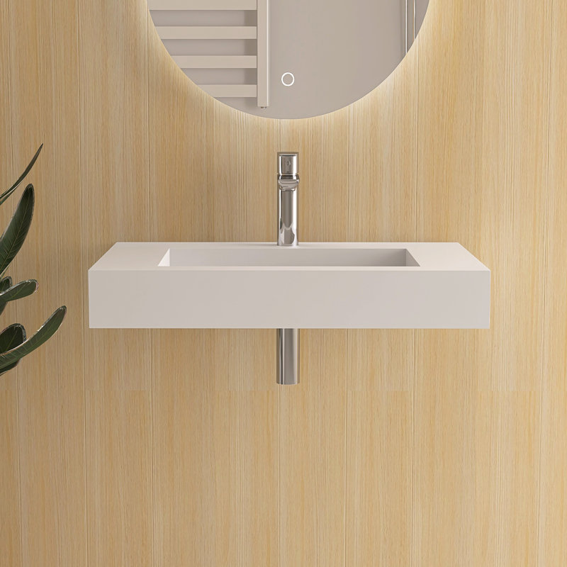 30" Wall Mounted Bathroom Sink Solid Surface Sink, White