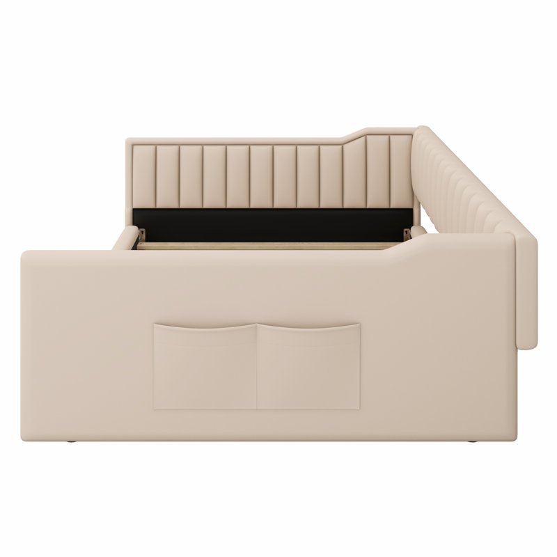 Upholstery Daybed And Side Storage Pocket, Full XL, Beige