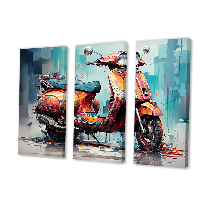Graffiti Scooter Delight I - ensemble d'art mural scooter, H 40 po x l 60 po