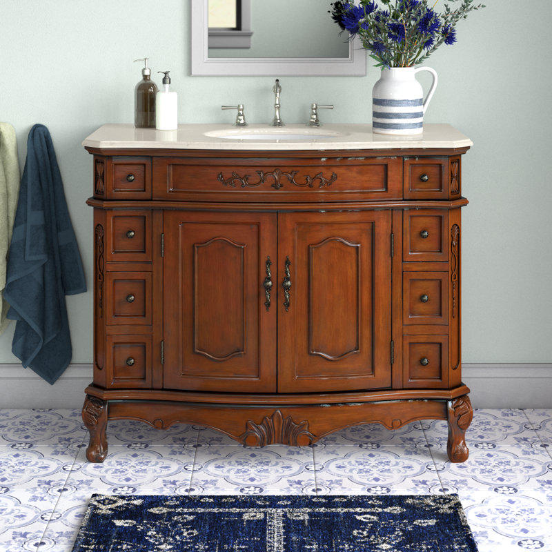 42'' Single Bathroom Vanity with Top, Teak, Cream