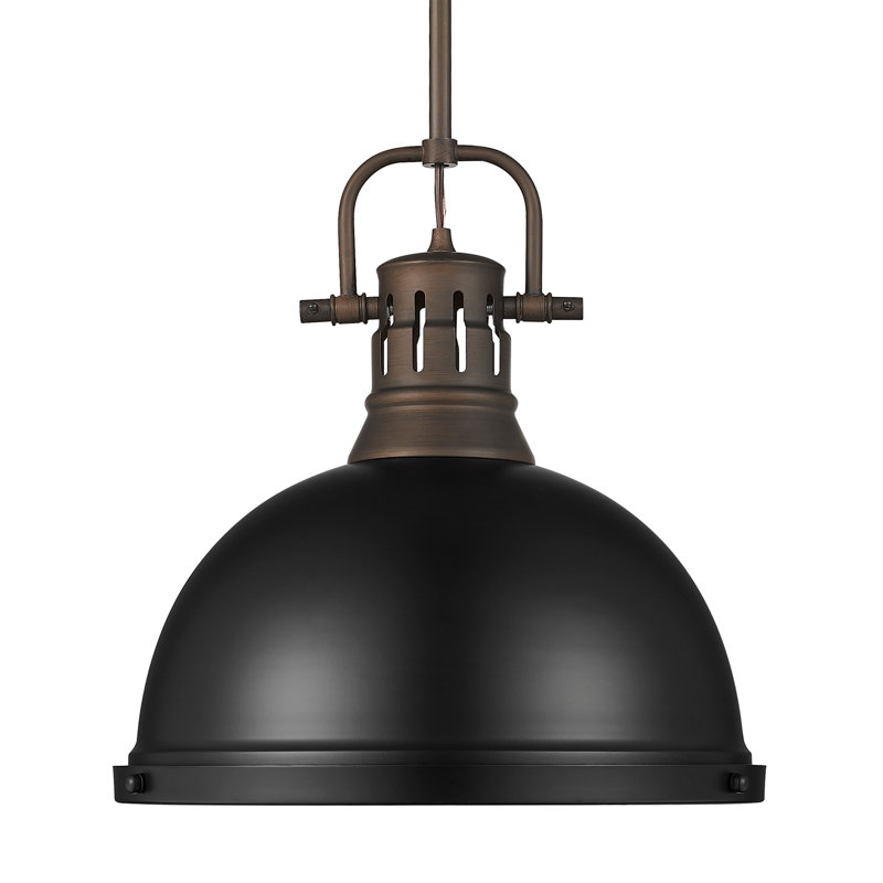 Luminaire suspendu 1 lumière avec tige Bryceton, Bronze huilé, Noir mat