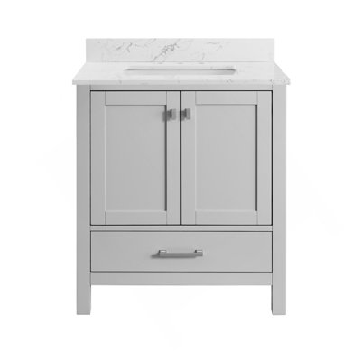 30'' Bathroom Vanity, Wood Frame Bathroom Storage Cabinet, Freestanding Vanity Top With Basin Gray