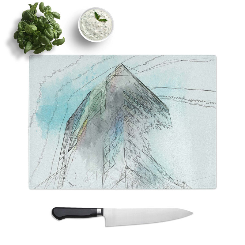 Tempered Glass Architecture Sketch Vol.14 Chopping Board, 39 cm W x 28.5 cm L