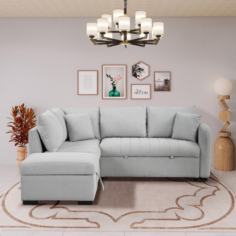 Canapé-lit modulaire rembourré en L avec repose-pieds Leéquan, Polyester gris