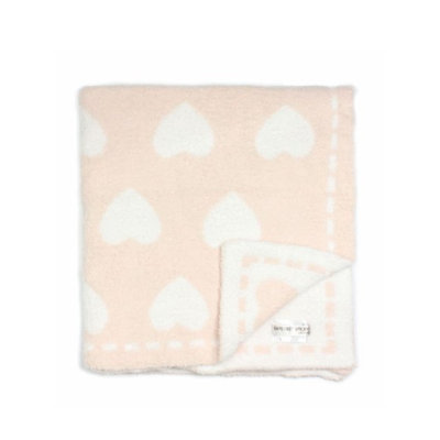 Barefoot Dreams CozyChic Dream Receiving Blanket, Pink-White Hearts, One Size