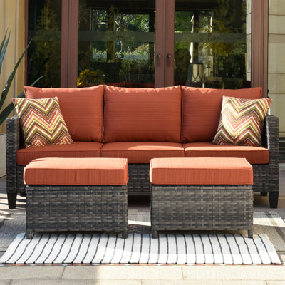 Kaniha Premium All-Weather Wicker 3 - Person Patio Conversation Sets with Cushions