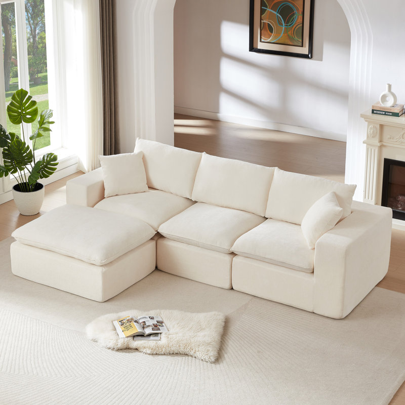 Canapé modulaire en L 108,26 po Chenille, Chenille blanche