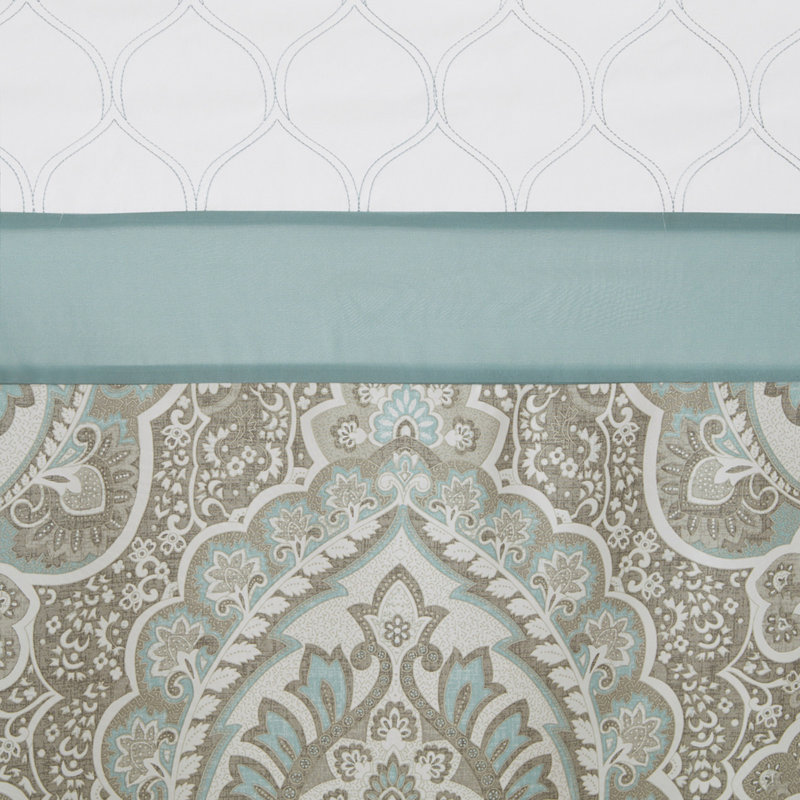 Printed And Embroidered Shower Curtain, Seafoam