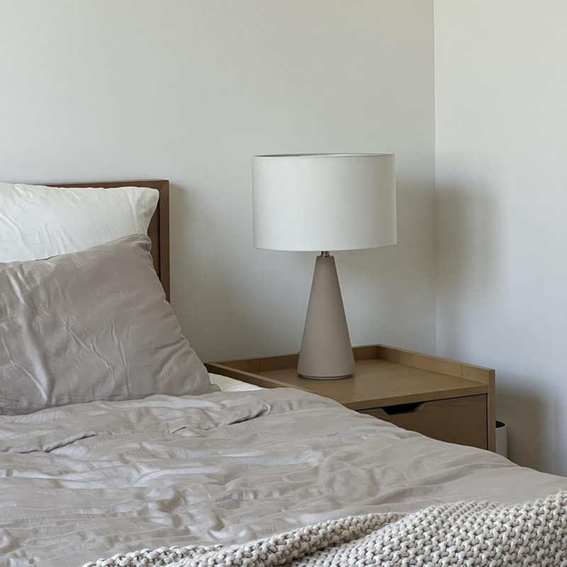 Nathaniel 20" White Cement LED Table Lamp with Cotton Drum Shade