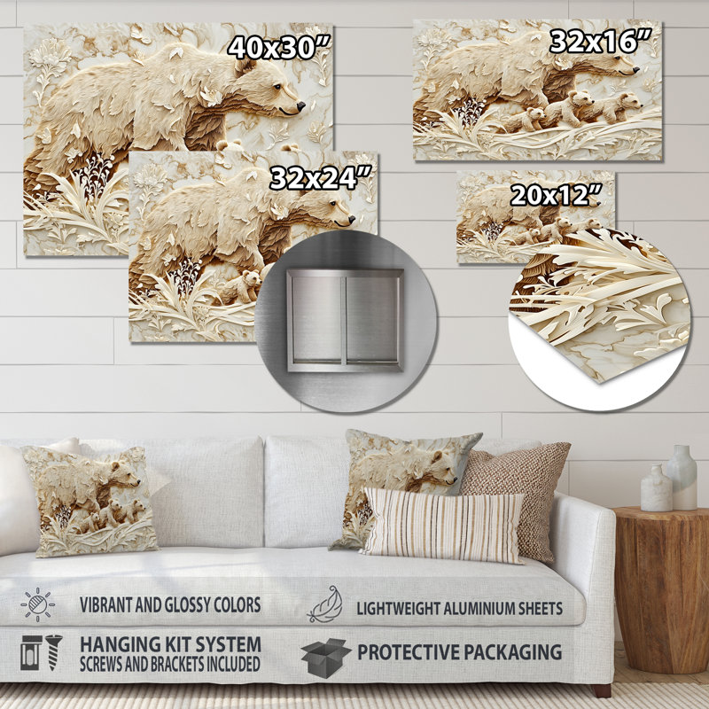 «Mother Bear and Cubs II», art mural en métal avec ours, H 34 po x l 44 po x P 0,84 po