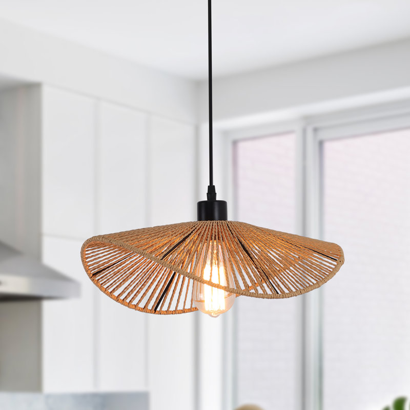 Luminaire suspendu en rotin noir 1 lumière